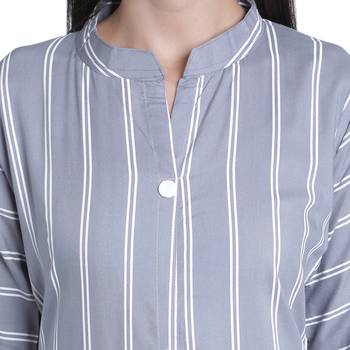 Fabclub Women Rayon Striped Straight Kurti (Gray) 5
