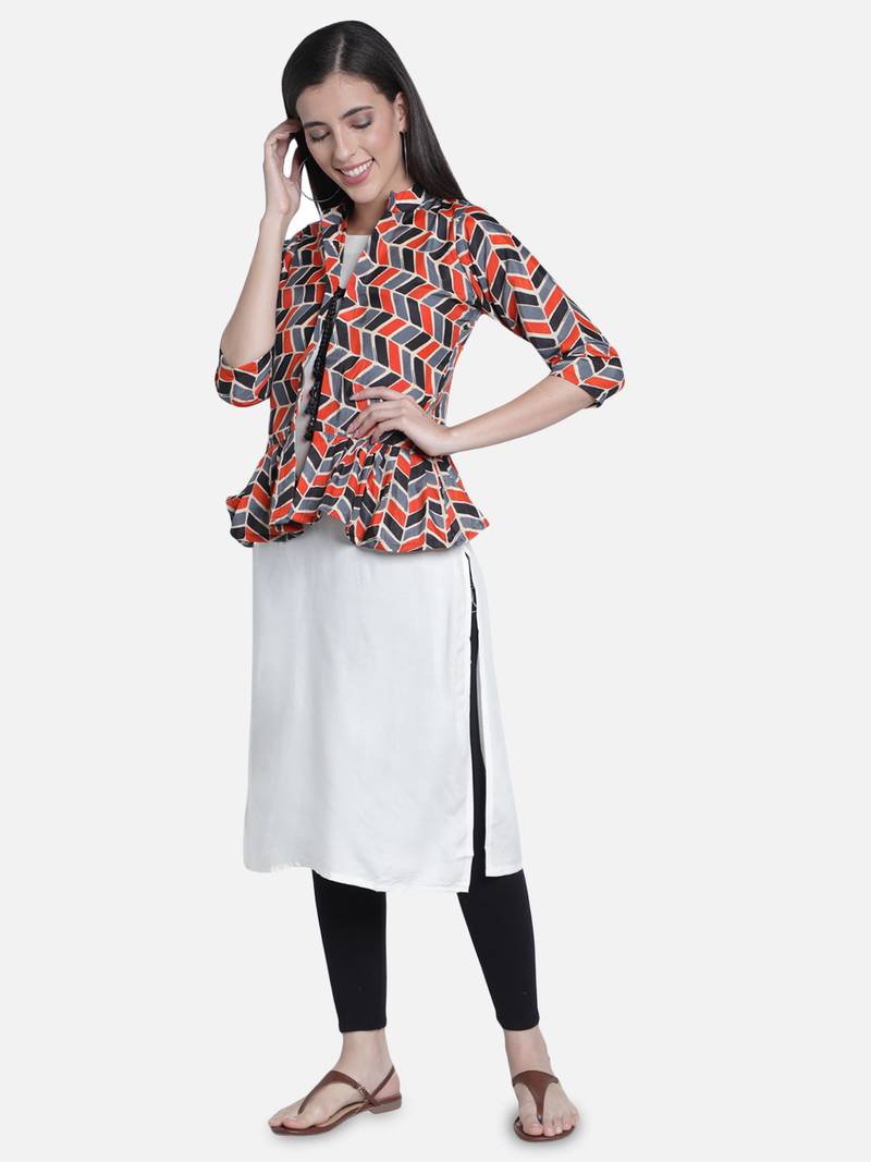 Fabclub Women Kurti With Pleated Designer Jacket (Grey)