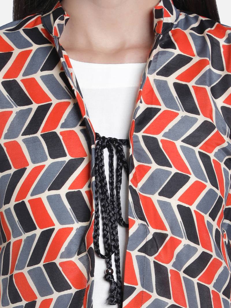 Fabclub Women Kurti With Pleated Designer Jacket (Grey)