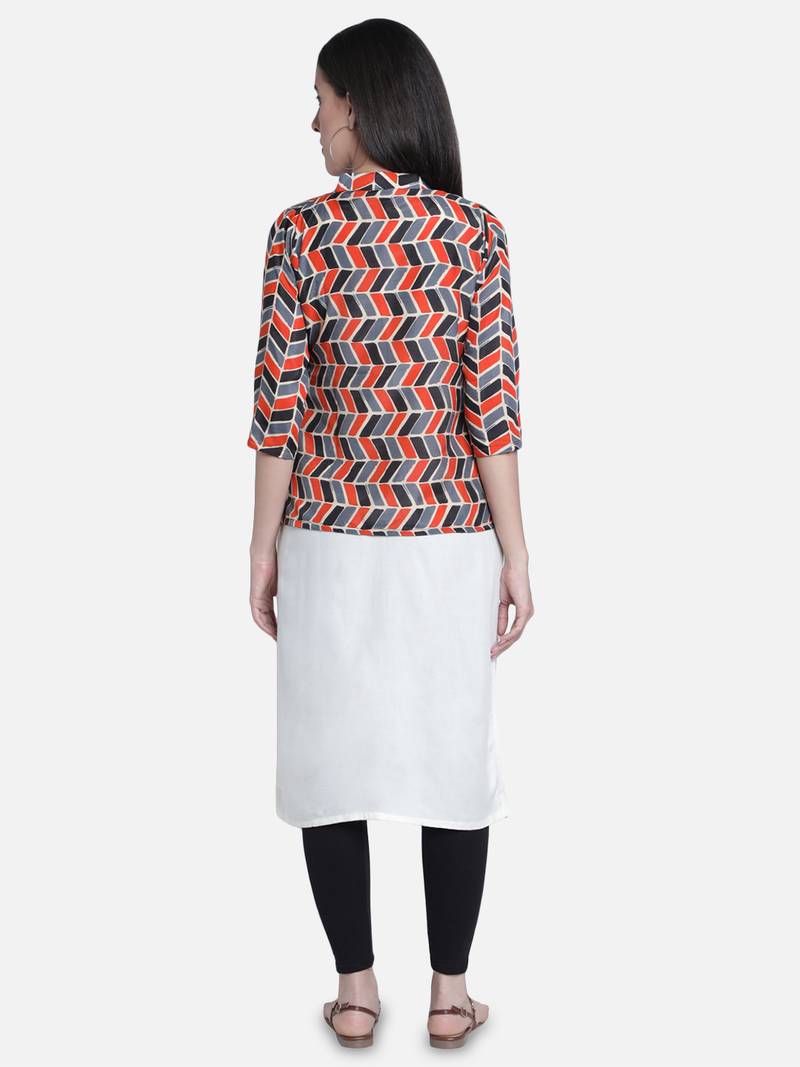 Fabclub Women Kurti With Pleated Designer Jacket (Grey)