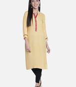 Fabclub Women Rayon Solid Plain Straight Designer Kurti (Beige)