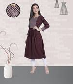 Fabclub Rayon Checks Embroidered Flared Women Kurti (Brown)