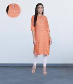 Fabclub Two Tone Rayon Printed Straight Women Kurti (Coral)