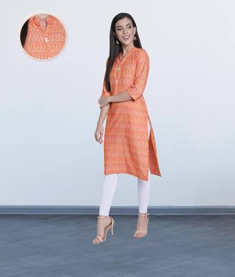 Fabclub Two Tone Rayon Printed Straight Women Kurti (Coral) 2