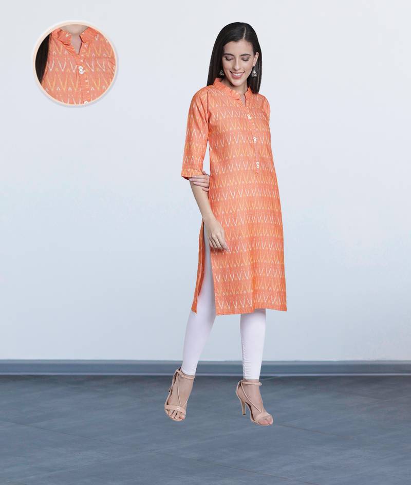 Fabclub Two Tone Rayon Printed Straight Women Kurti (Coral)