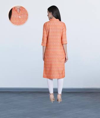 Fabclub Two Tone Rayon Printed Straight Women Kurti (Coral) 4