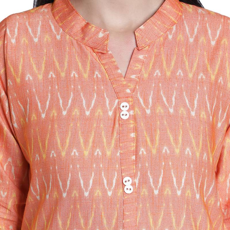 Fabclub Two Tone Rayon Printed Straight Women Kurti (Coral)