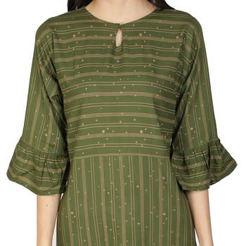 Fabclub Women Heavy Rayon A-Line Striped Kurti (Olive Green) 5