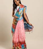New Leaf With Figure Kalamkari Print Digital Linen Saree