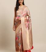 Sapnish Digital Flower Print Banarasi Gold Zari Silk Saree