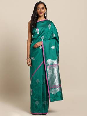 New Soft Silk Banarasi More Kesari Paithani Saree 1