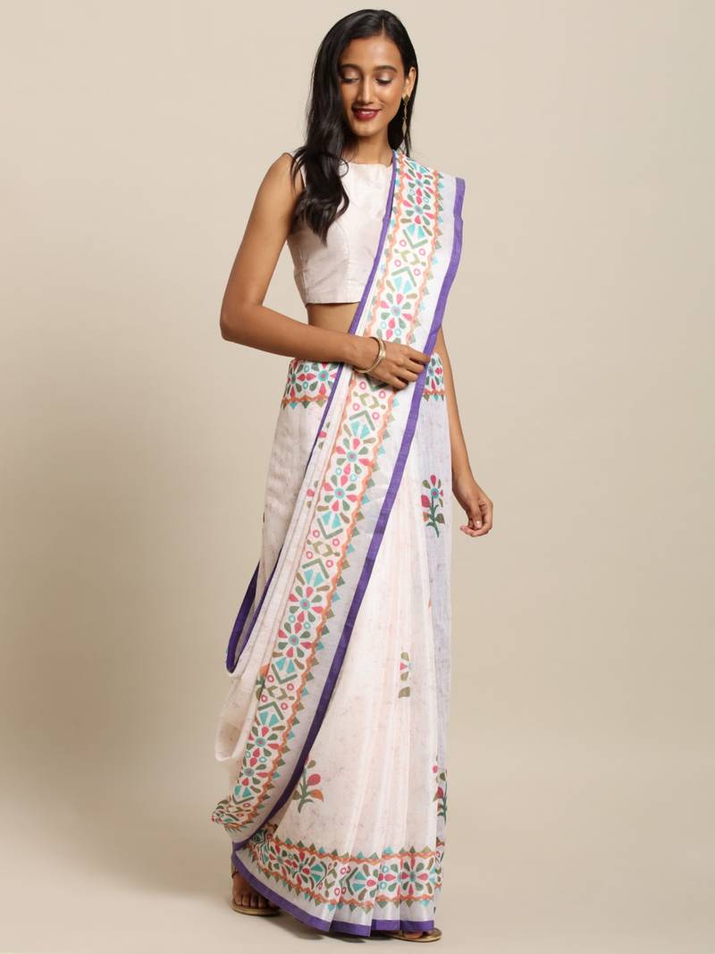 Purple Pashmina Border Pure Linen Onam Spc Kerala Saree