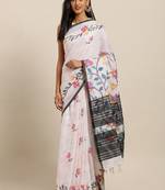 Black Flower Pure Linen Onam Spc Kerala Saree