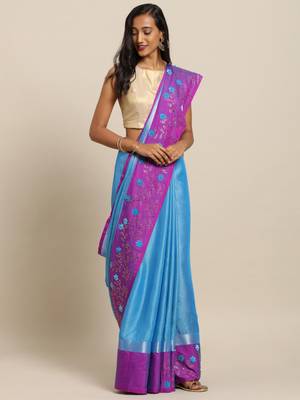 Sky Pink Embellished Flower 3D Desine Hevy Work Pure Linen Saree 1