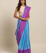 Sky Pink Embellished Flower 3D Desine Hevy Work Pure Linen Saree