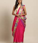 New Linen Chanderi Bandhej Print KalamKari Flower Border Print Soft Saree