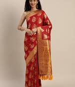 VASTRANAND Red & Gold-Toned Silk Blend Woven Design Banarasi Saree