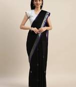 VASTRANAND Purple & Black Linen Blend Woven Design Banarasi Saree