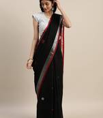 VASTRANAND Black & Red Linen Blend Woven Design Saree