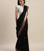 VASTRANAND Black & Orange Linen Blend Woven Design Saree