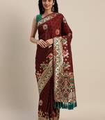 VASTRANAND Brown & Black Silk Blend Woven Design Kanjeevaram Saree