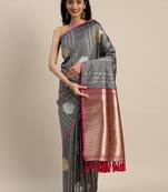 VASTRANAND Grey Silk Blend Woven Design Banarasi Saree