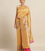 VASTRANAND Mustard Yellow & Golden Silk Cotton Woven Design Kanjeevaram Saree