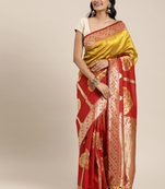 VASTRANAND  Red & Gold-Toned Silk Blend Woven Design Banarasi Saree