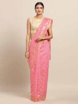 VASTRANAND Pink Coloured Trendy Dhakai Jamdani Cotton Silk Saree 1