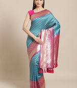 VASTRANAND  Blue & Golden Woven Design Banarasi Saree