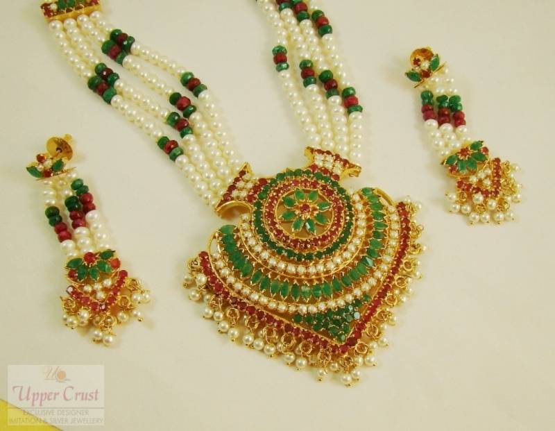 Navratna Navrattan Pearl Long Mala Necklace Jewellery