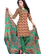 Maroon and Green printed crepe unstitched salwar with dupatta