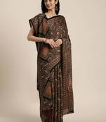 VASTRANAND  Black & Brown Pashmina Printed Saree with Matching Shawl