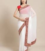 VASTRANAND  White Solid Mirror Work Saree