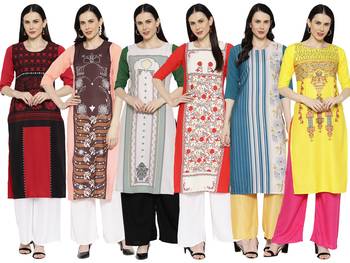 1 Stop Fashion Women's Multicoloured Digital printed Crepe Knee long kurtas/kurtis 1
