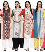 1 Stop Fashion Women's Multicoloured Digital printed Crepe Knee long kurtas/kurtis