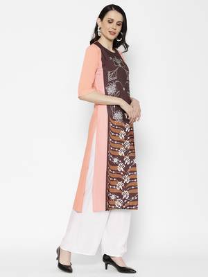 1 Stop Fashion Women's Multicoloured Digital printed Crepe Knee long kurtas/kurtis 3