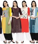 1 Stop Fashion Women's Multicoloured Digital printed Crepe Knee long kurtas/kurtis