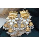 Lotus Gold Polki Diamond Studded Trible Jhumka Earrings