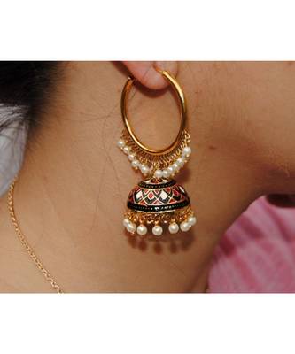 Colorful Red Black Jhumka Earrings 1