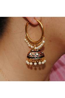 Colorful Red Black Jhumka Earrings