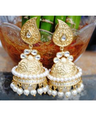 Paan Pearl Antique Jhumka Earrings 1