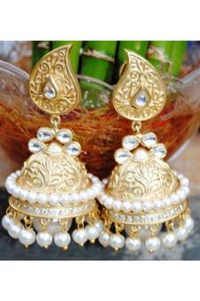 Paan Pearl Antique Jhumka Earrings