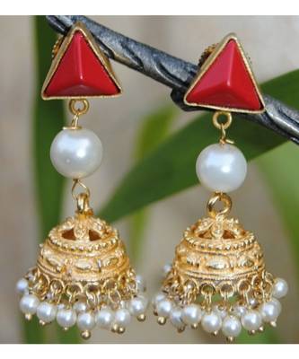 Red Onyx Pearl Jhumki Earrings 1