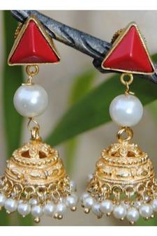 Red Onyx Pearl Jhumki Earrings