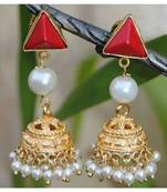 Red Onyx Pearl Jhumki Earrings