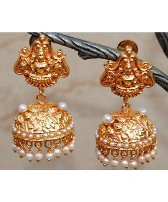 Lakshmi Goddess Ruby Pearl Jhumka Earrings 1