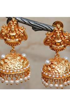 Lakshmi Goddess Ruby Pearl Jhumka Earrings