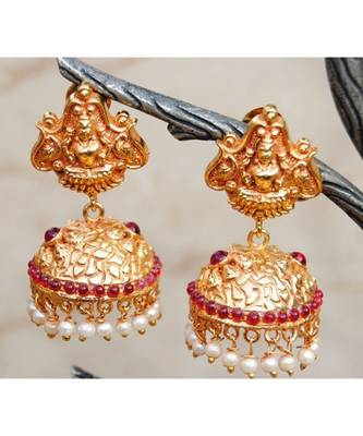 Lakshmi Goddess Pearl Jhumka Earrings 1