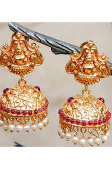 Lakshmi Goddess Pearl Jhumka Earrings